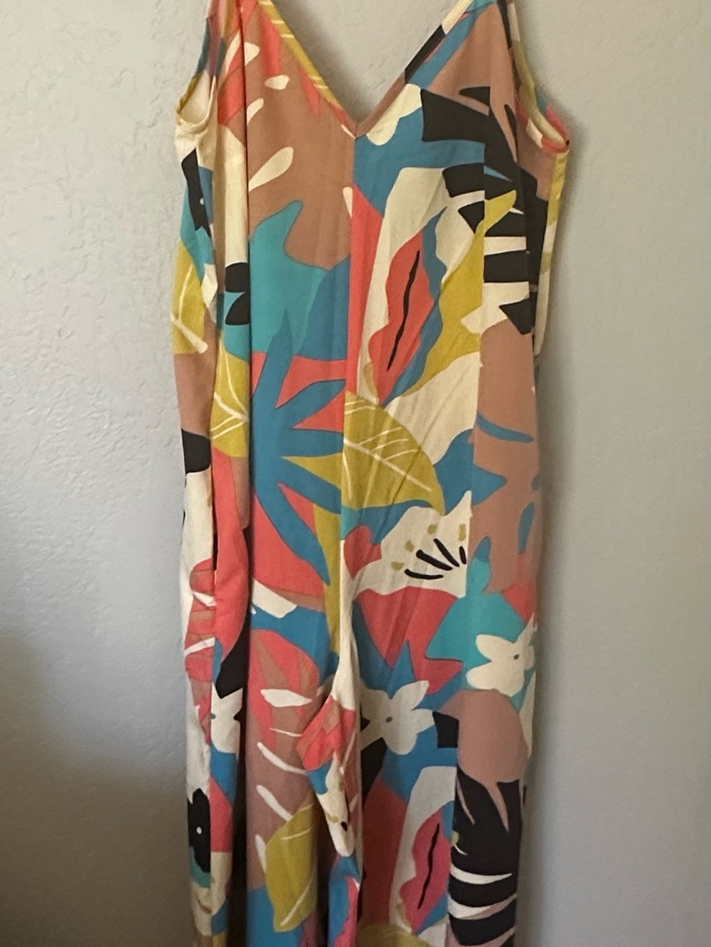 Multicolor Tropical Print V-Neck Jumpsuit
